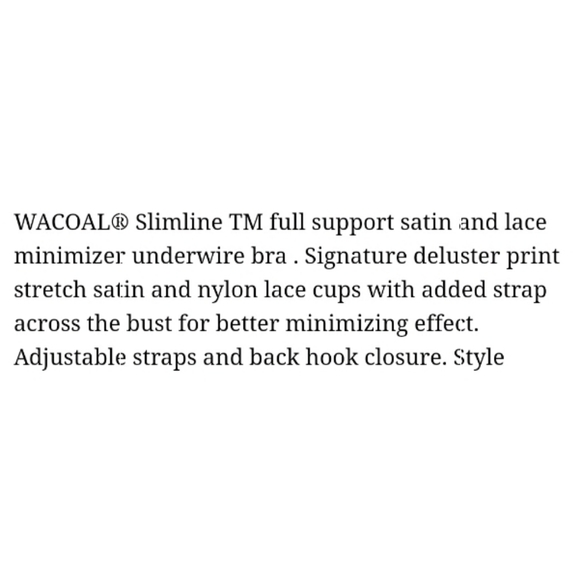 Wacoal Slimline TM Full support sati & lace minimizer BLACK Bra 85150 36DDD - Picture 5 of 6